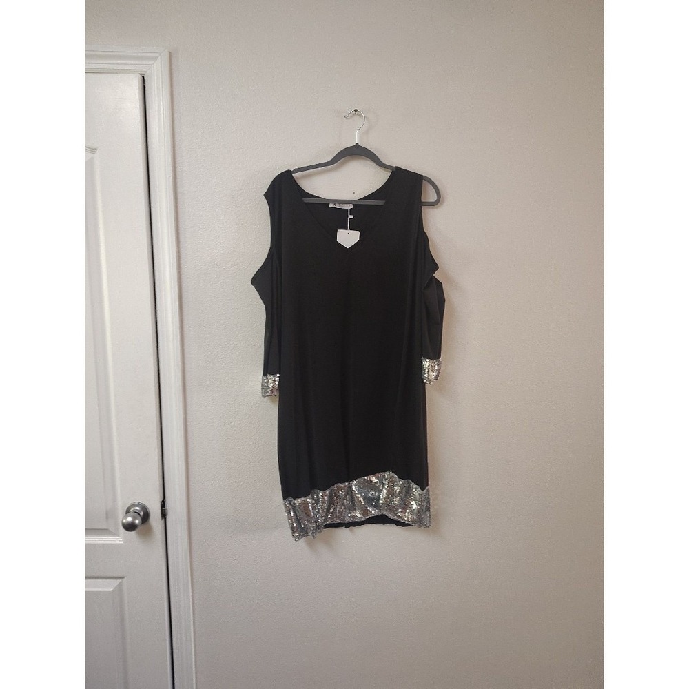 Nextmia Black Cold Shoulder Sequin Trim Mini Dress Plus Size 22 NWT‎